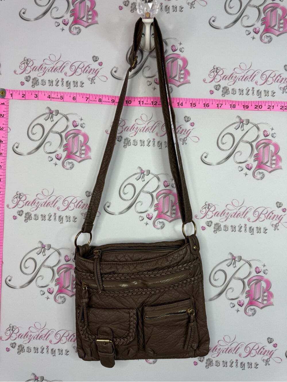Warehouse one bag Textured Brown Braided Crossbody Bag with Multiple Pockets